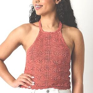 Arizona Jean Company Halter Top Summer Knit Cropped Stylish Rust Knit Halter Top